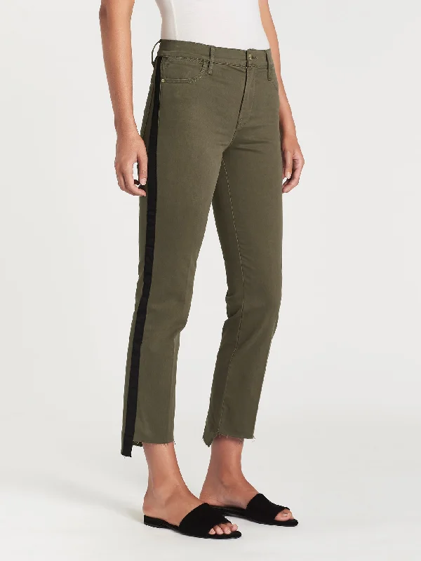 Frame - Le High Straight Raw Stagger Tuxedo Tape Pants in Army Green Stylish Harem Pants
