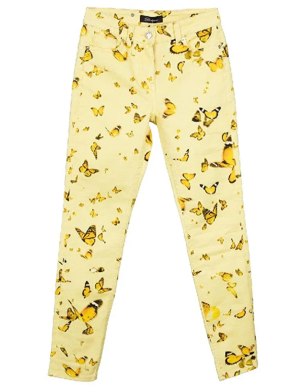 Butterfly Print Skinny Denim Pant Formal Linen Trousers