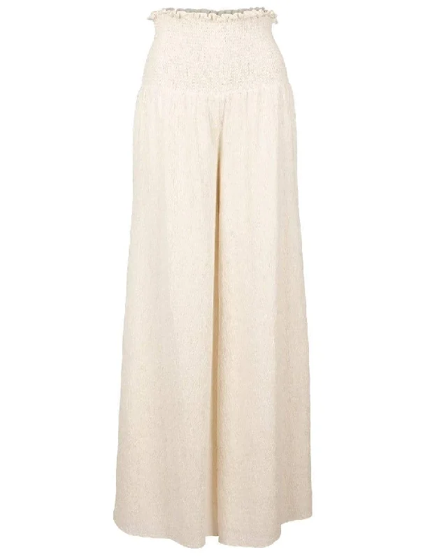 Carew Wide-Leg Smocked Pant Elegant Wool Trousers