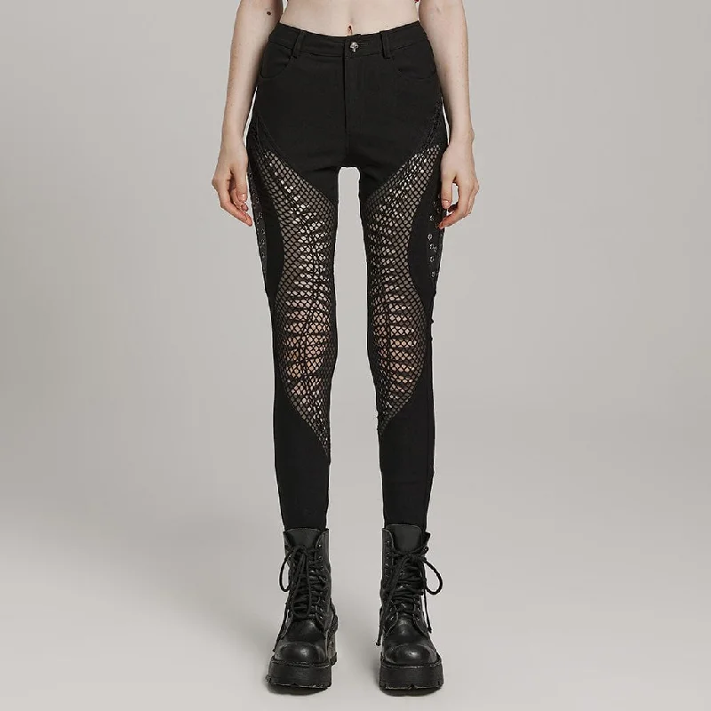 Women's Punk Mesh Cutout Eyelet Pants Fashionable Track Pants