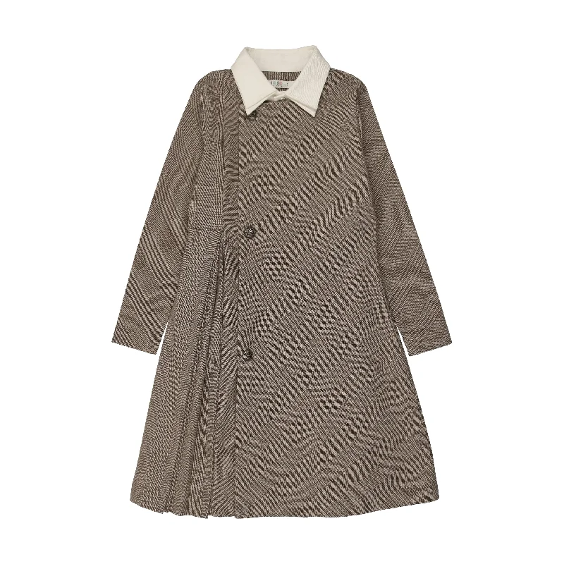 Coco Blanc Brown Plaid Double Collar Dress