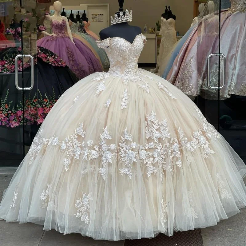 Long Champagne Lace Appliques Quinceanera Dress for 15 Year Ball Gowns Off The Shoulder Ball Gown Debutante Gowns Dresses Prom Dress,DS4351 Long Champagne Lace Appliques Quinceanera Dress for 15 Year Ball Gowns Off The Shoulder Ball Gown Debutante Gowns Dresses Prom Dress,DS4351