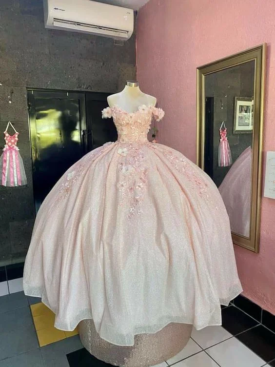 romantic pink ball gown long Prom Dress,DS4401