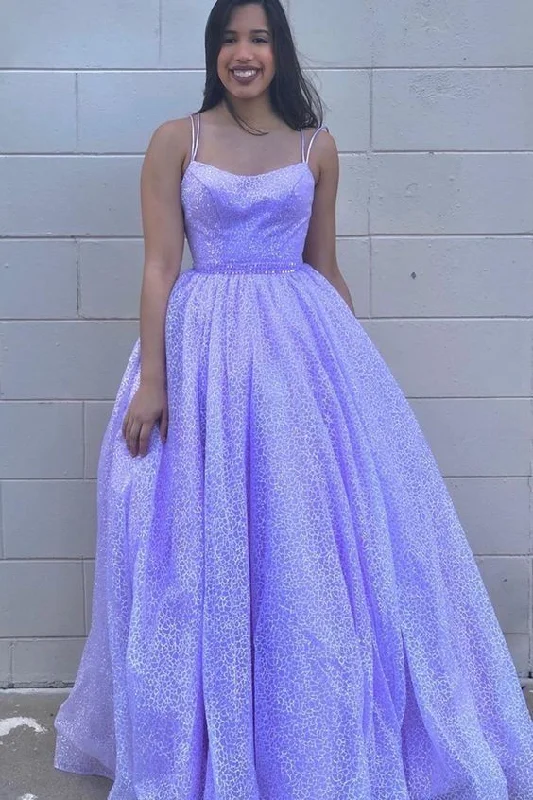 A-line spaghetti straps lavender prom dress long formal dress  C1008