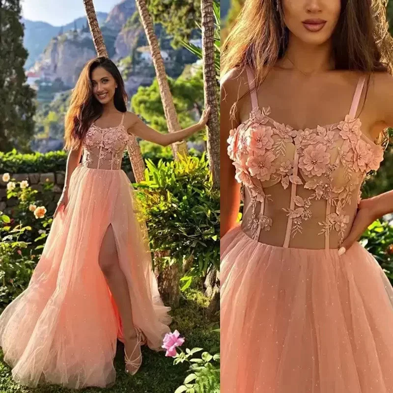 Glitter Tulle Long Prom Dresses Side Split A Line Bride Party Evening Cocktail Women Wear Bead Handmade Flower Vestidos De Novia,LW049 Glitter Tulle Long Prom Dresses Side Split A Line Bride Party Evening Cocktail Women Wear Bead Handmade Flower Vestidos De Novia,LW049