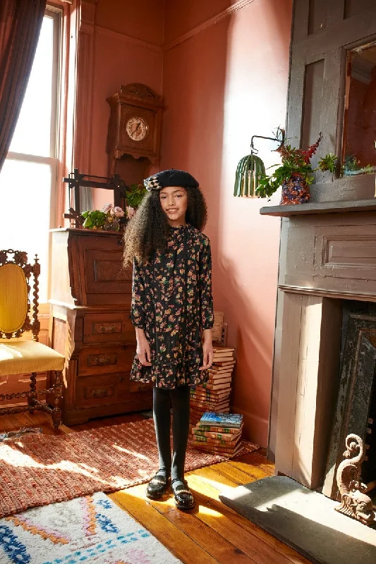 Porter Black Chiffon Floral Metallic Lace Inlet Dress
