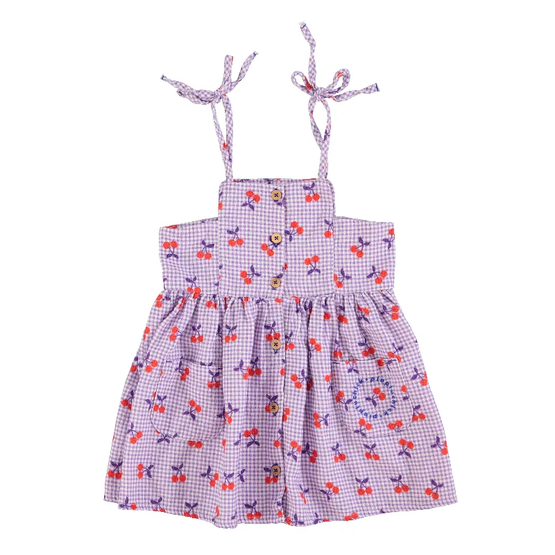 Piupiuchick Purple Checkered Cherry Long Dress