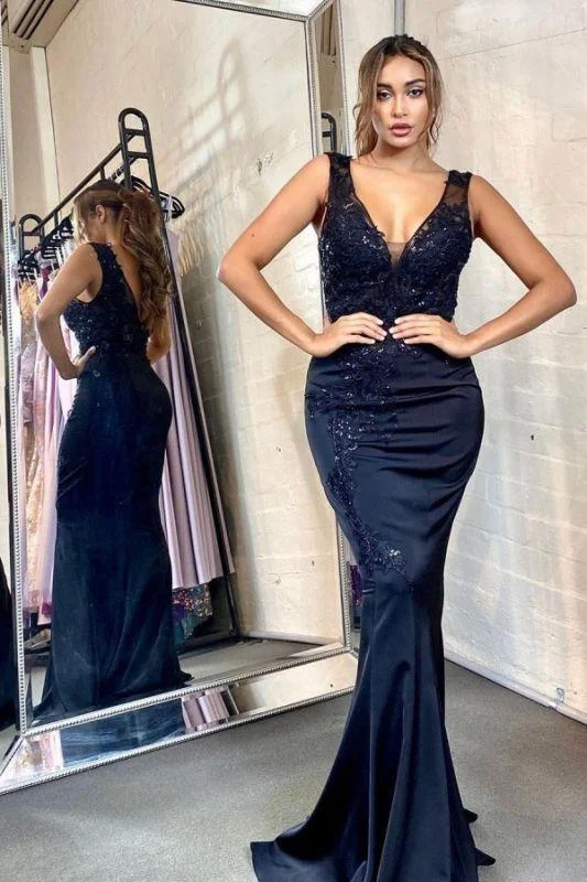 Chic Mermaid V-neck Sleeveless Prom Dresses  C539