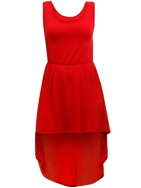 Simple Red Sleeveless High-Low Dress Size Small