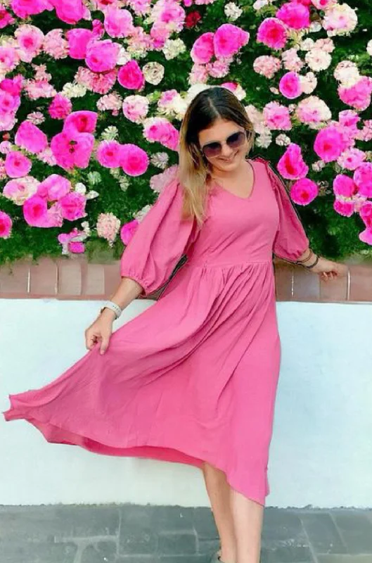 Midi-Length Nursing Dress- Vintage Rose 2.0