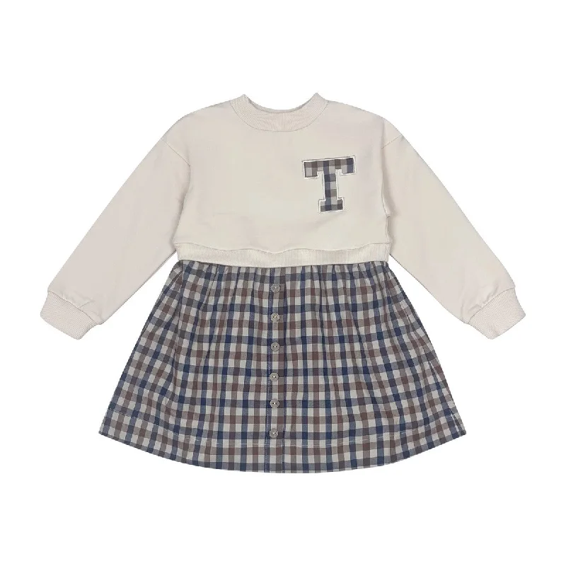 Teela Pearled Ivory Checkered Dress