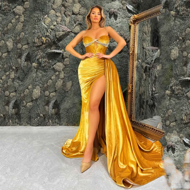 Spaghetti Sweetheart Beaded Prom Dresses with Flutter Sexy High Side Split Long Cocktail Party Women Wear Evening Formal Gowns,LW045 Spaghetti Sweetheart Beaded Prom Dresses with Flutter Sexy High Side Split Long Cocktail Party Women Wear Evening Formal Gowns,LW045