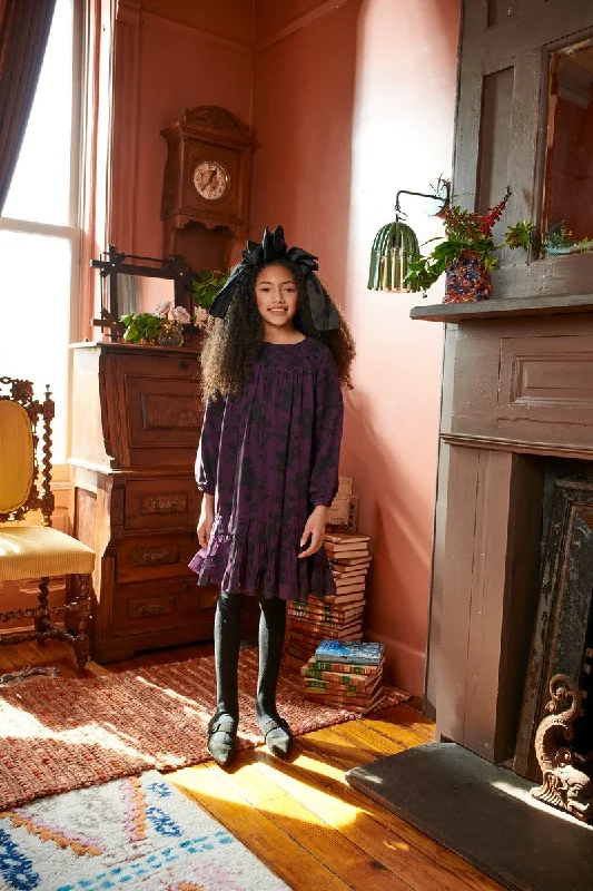 Porter Dark Purple Rose Print Dress