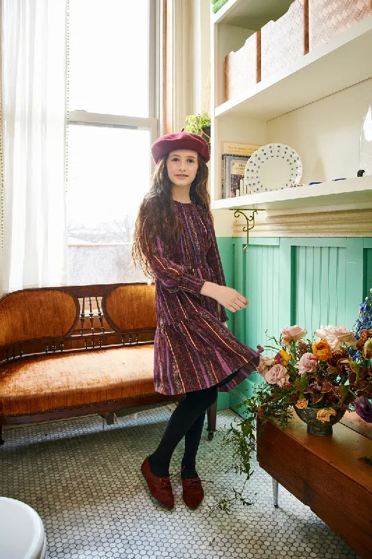 Porter Purple Blue Black Lines Shirred Dress