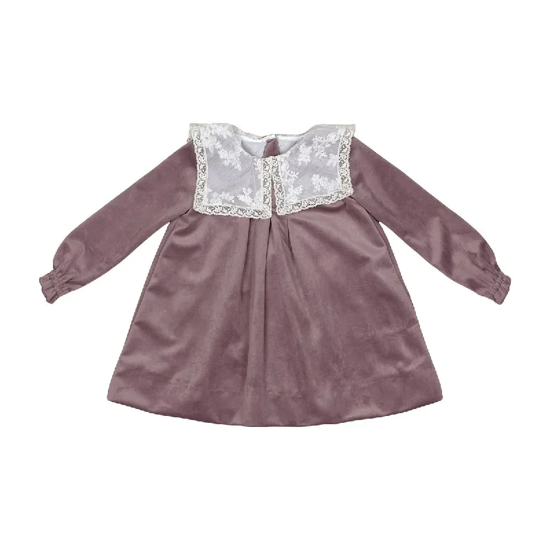 Carmina Mauve Lace Collar Velvet Dress