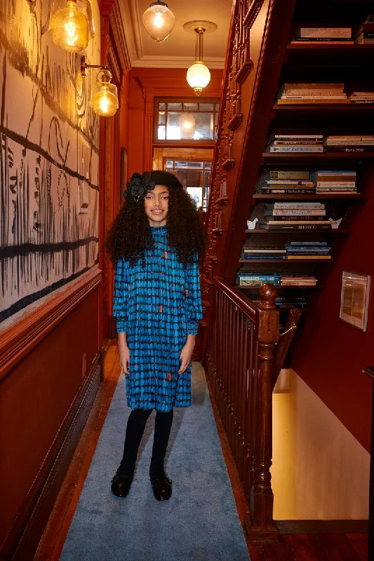 Porter Blue Rust Oval Pleated Dress