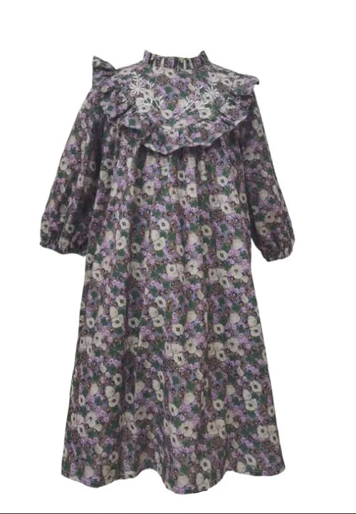 One Child Floral Linen Embroidery Dress