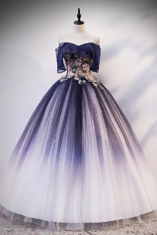 Navy Blue Tulle Off Shoulder Strapless Long Customize Prom Dress With Applique,DS4362 Navy Blue Tulle Off Shoulder Strapless Long Customize Prom Dress With Applique,DS4362