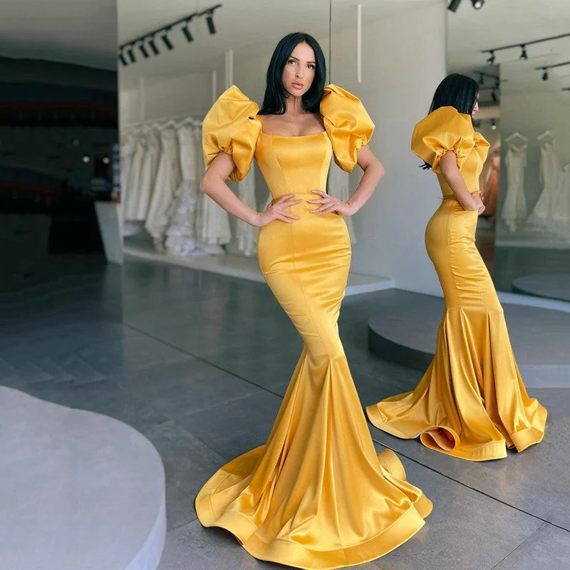 Square Neck Evening Dresses for Women Special Banquet Short Puffy Sleeves Prom Gowns Zipper Back Long Maid of Honor Party,LW046 Square Neck Evening Dresses for Women Special Banquet Short Puffy Sleeves Prom Gowns Zipper Back Long Maid of Honor Party,LW046