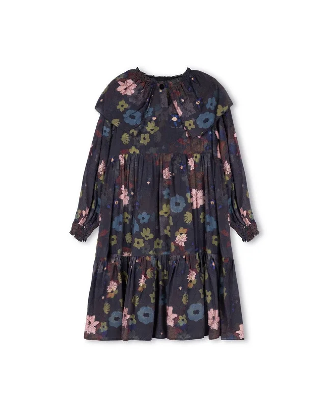 Minimal Floral Tiered Collared Dress