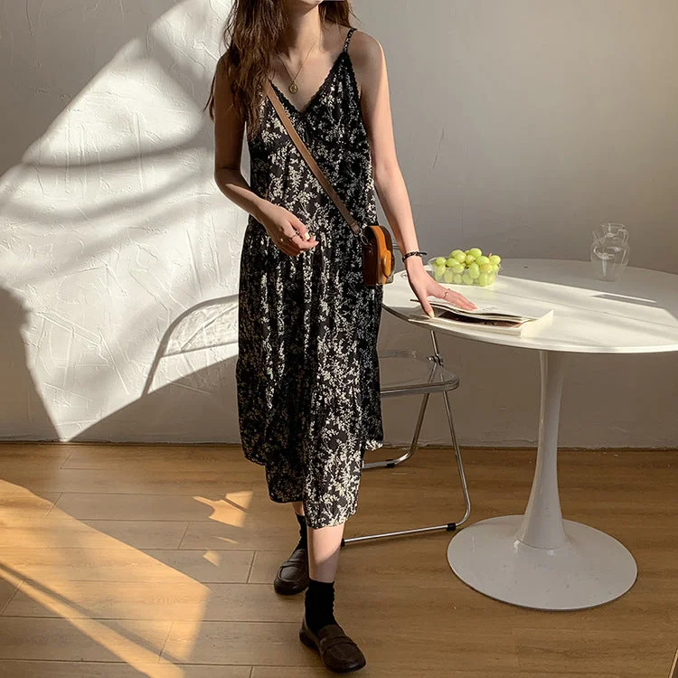 Julia Fashion - Sexy V-Neck Lace Floral Print Dress