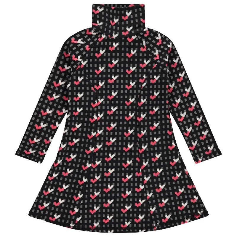 Jaybee Black Print Turtleneck Swing Dress