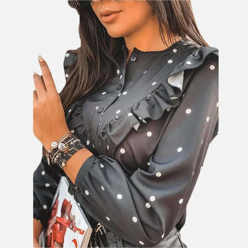 2020 Ruffle Polka Dot Print Women's Blouse O-neck Buttons Long Sleeve Blouses Female Spring Summer Casual Shirt Lady Clothes Vintage Lace Blouse 2020 Ruffle Polka Dot Print Women's Blouse O-neck Buttons Long Sleeve Blouses Female Spring Summer Casual Shirt Lady Clothes Vintage Lace Blouse