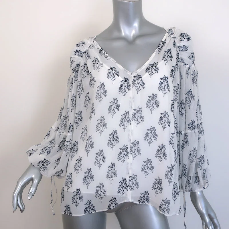 A.L.C. Chantal Balloon Sleeve Blouse White Floral Print Silk Chiffon Size 2 Soft Pastel Blouse