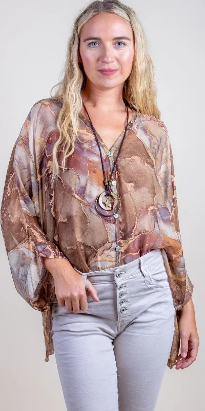 ANGELO MARBLE SILK BLOUSE Casual Relaxed Blouse
