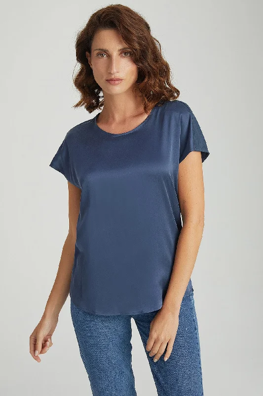 Navy Blue Silk Monica Women's Blouse Embroidered Cotton Blouse