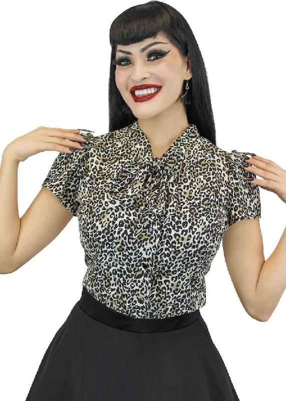 Balloon Sleeve Tie-Neck Blouse - Leopard Print #LTNB Chic Ruffle Blouse