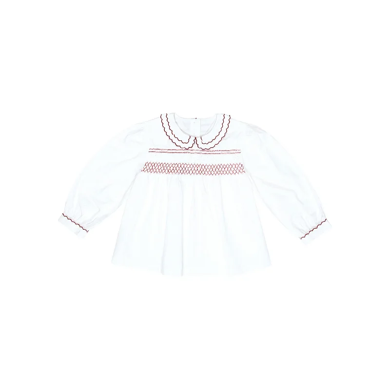 Batsheva White Smocked Blouse Delicate Pleat Blouse