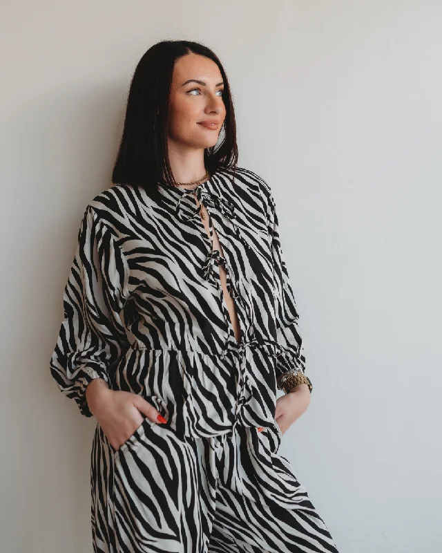 Blake  Zebra Print Tie Blouse Top Delicate Bow Blouse