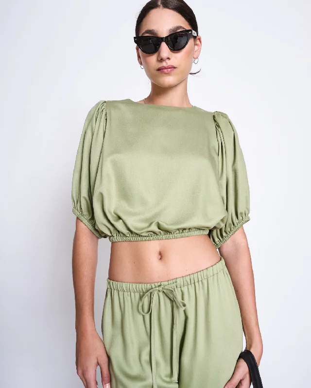 BLOUSE SKYE PALE OLIVE Ruffled Neck Blouse