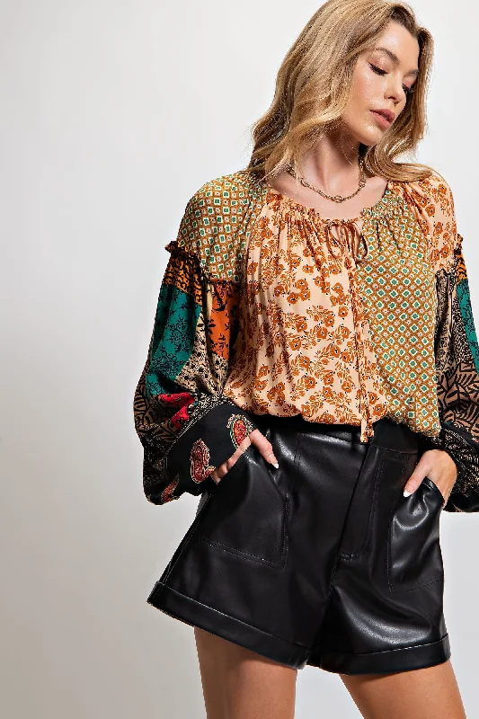 Camel Blouse Embroidered Cotton Blouse