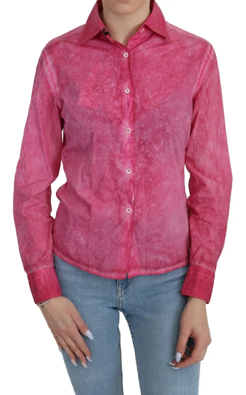 Chic Pink Cotton Polo Blouse by Ermanno Scervino Puff Sleeve Blouse