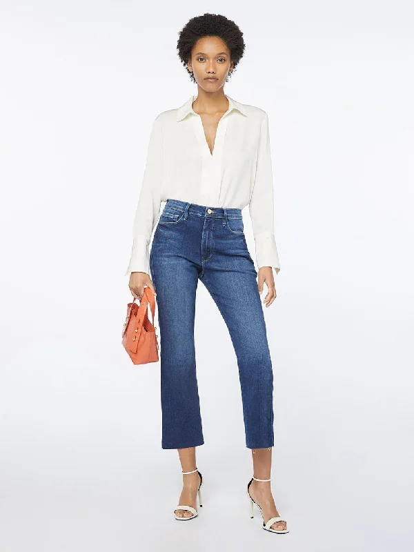 Clean Silk Blouse -- Off White High Neck Blouse