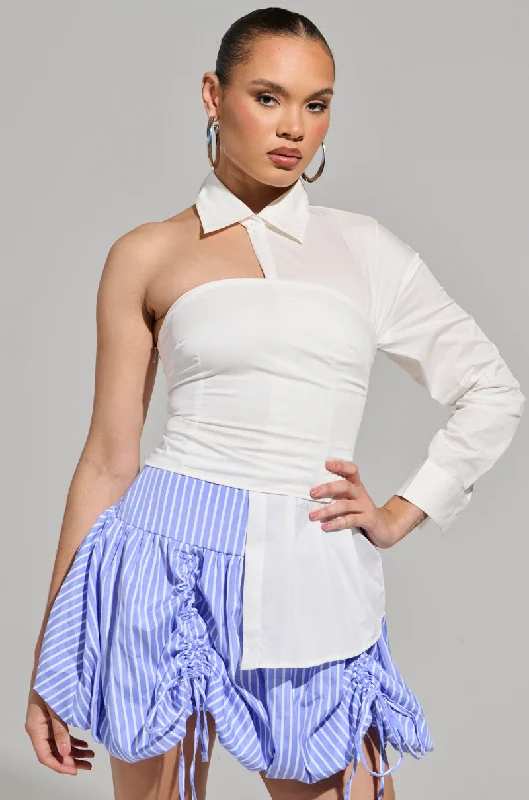 DONT LOOK AT ME ASYMMETRICAL POPLIN BLOUSE Cotton Casual Blouse