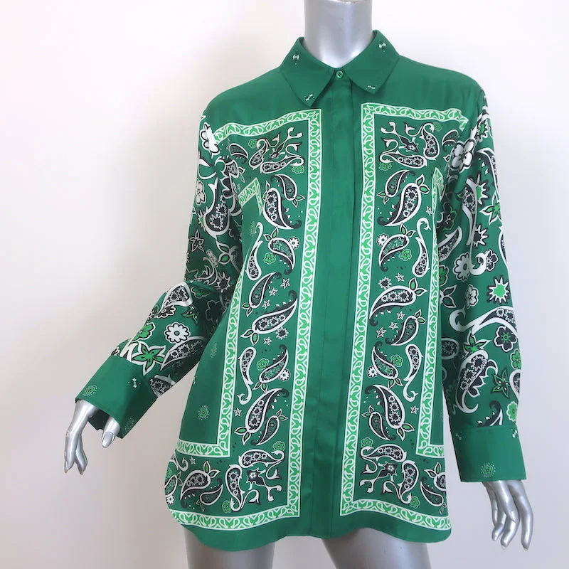 Dorothee Schumacher Paisley Power Blouse Green Silk Size 0 Long Sleeve Top NEW Delicate Pleat Blouse Dorothee Schumacher Paisley Power Blouse Green Silk Size 0 Long Sleeve Top NEW Delicate Pleat Blouse