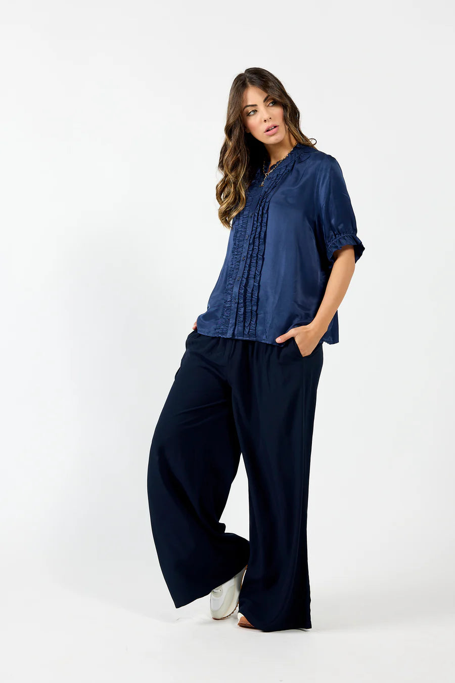 Drama The Label Triplet Blouse - Indigo Vintage Polka Blouse
