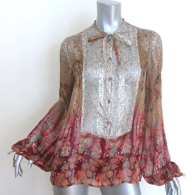Etro Mixed Print Blouse Floral & Paisley Chiffon Size 42 Long Sleeve Top Satin Bow Blouse Etro Mixed Print Blouse Floral & Paisley Chiffon Size 42 Long Sleeve Top Satin Bow Blouse