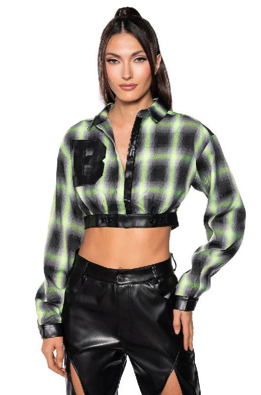 FABULOUS LONG SLEEVE PLAID BUTTON DOWN BLOUSE Airy Cotton Blouse
