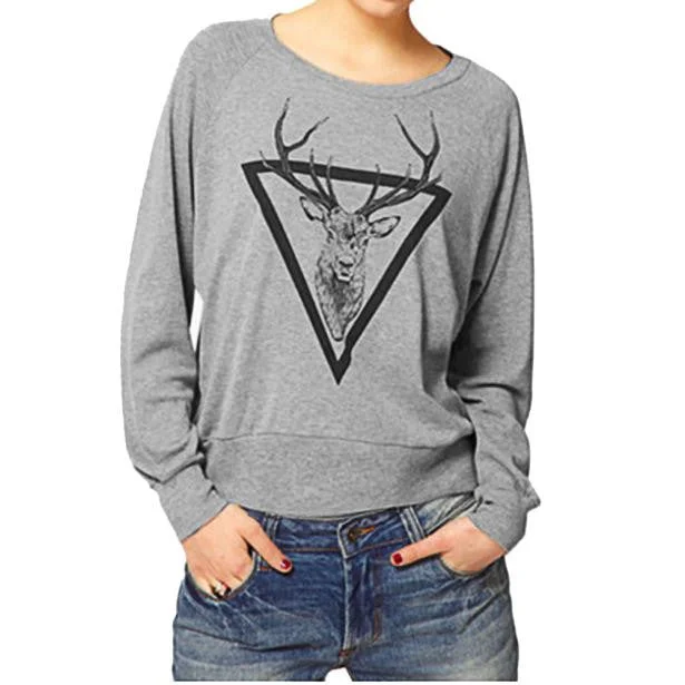 Fashion Women elk Printed Loose Blouse Long Sleeve Business Casual Blouse
