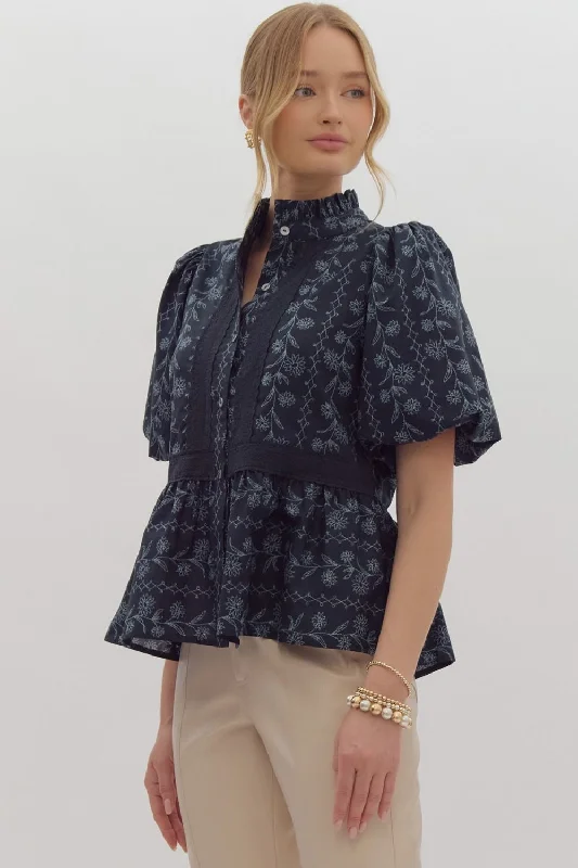 Floral Print Puff Sleeve Blouse Feminine Puff Blouse
