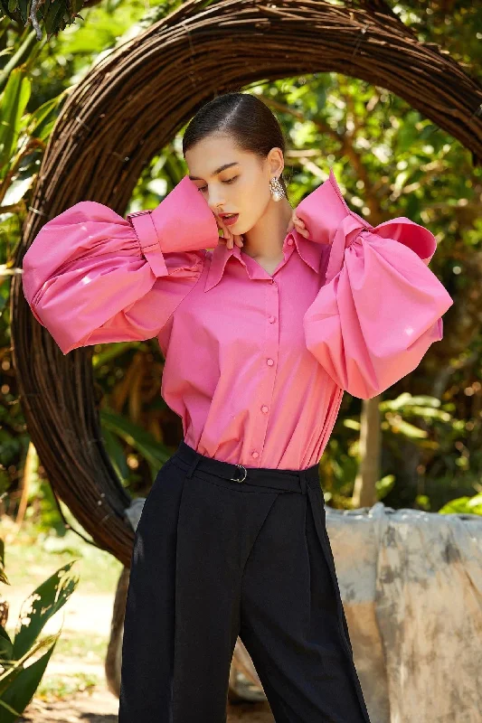 Fuchsia Flourish Cotton Blouse Lightweight Floral Blouse
