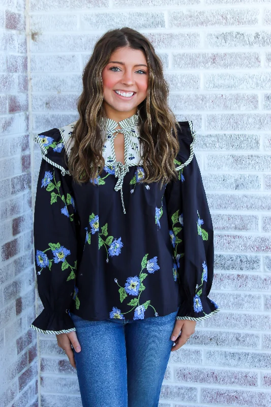 Glimpse Of Grace Two Tone Floral Blouse Elegant Embroidery Blouse