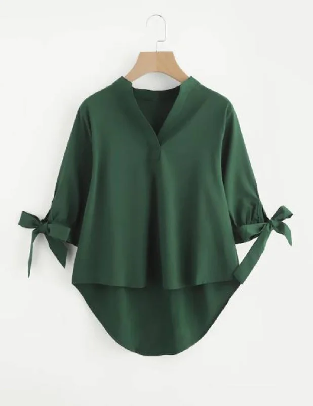 Green Hi- Low Hem Blouse Top Boho Chic Blouse
