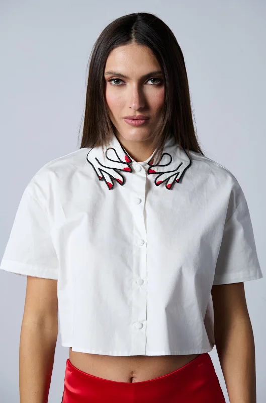 HANDS OFF BUTTON DOWN SHORT SLEEVE BLOUSE Soft Knit Blouse