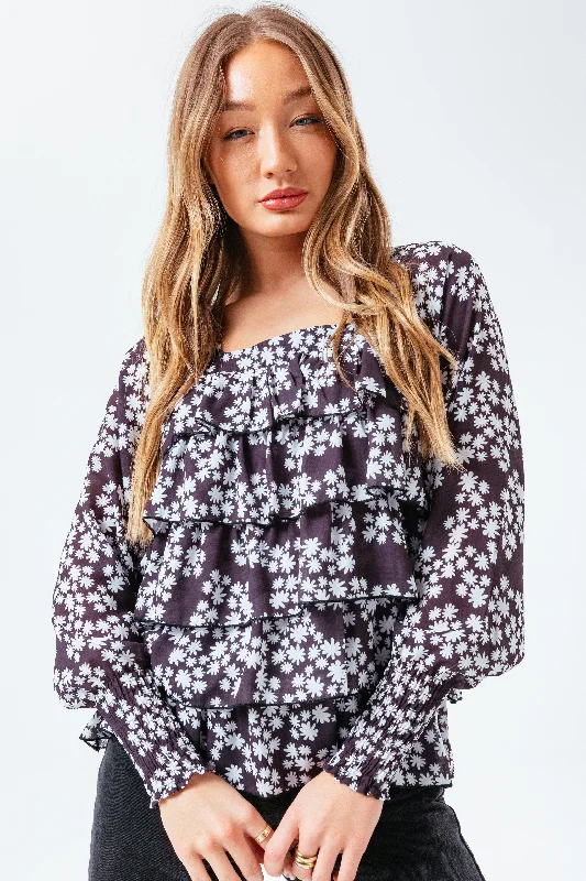 HYPE DITSY DAISY WOMEN'S BLOUSE Lightweight Chiffon Blouse