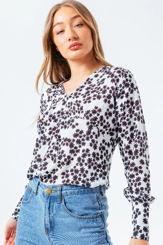 HYPE WHITE DAISY WOMEN'S BLOUSE Stylish Wrap Blouse